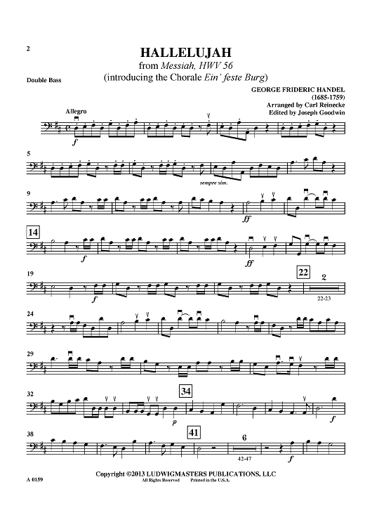 Hallelujah - from "Messiah", HWV 56 (introducing the Chorale "Ein' feste Burg") - Double Bass