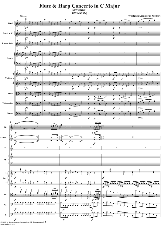 Flute & Harp Concerto in C Major, Movement 1 K297c (K299) - Full Score