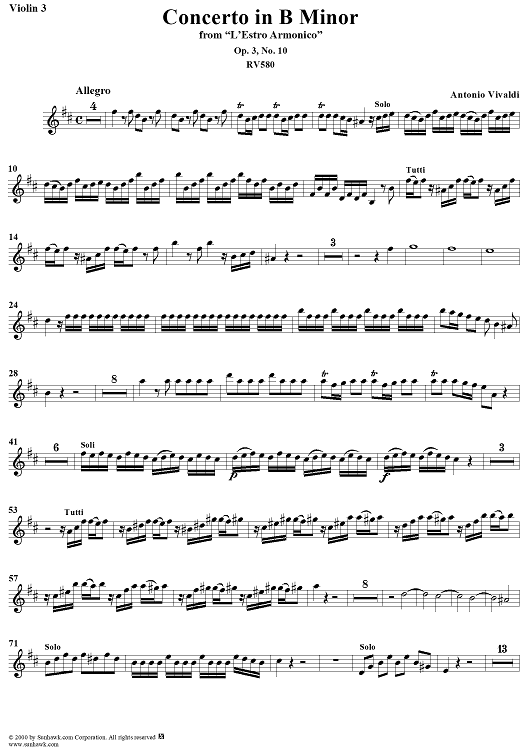 Concerto in B Minor, Op. 3, No. 10, RV580 from "L'estro Armonico" - Violin 3