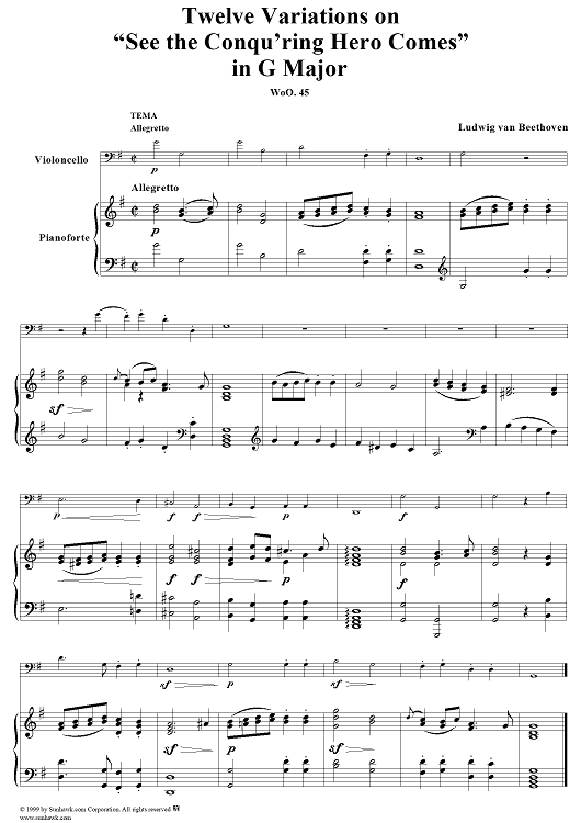 Twelve Variations on  "See the conqu'ring hero comes" in G major  WoO. 45 - Piano Score