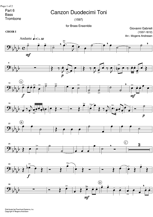 Canzon Duodecimi Toni - Bass Trombone