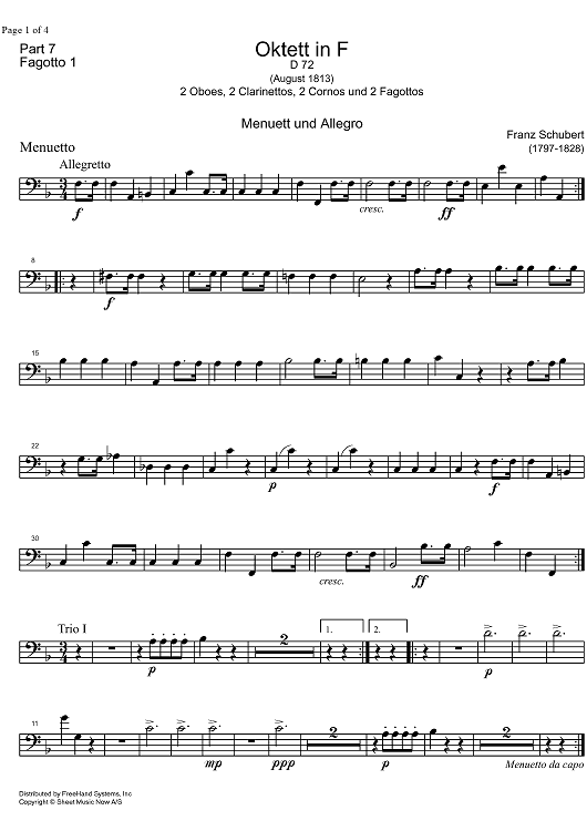 Octet F Major D72 - Bassoon 1