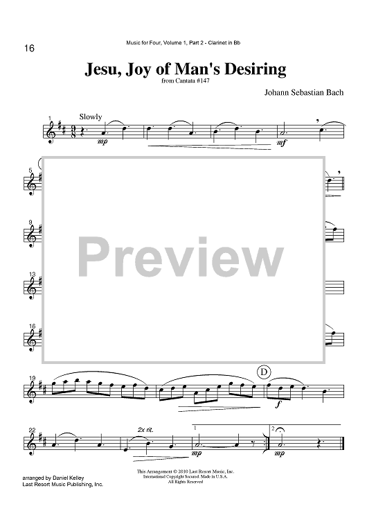 Jesu, Joy of Man's Desiring - from Cantata #147 - Part 2 Clarinet in Bb