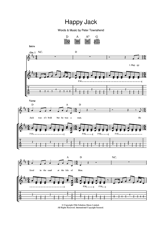 Happy Jackquot; Sheet Music by The Who for Guitar Tab Sheet Music Now