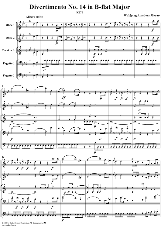 Divertimento No. 14 in B-flat major, K270 - Full Score