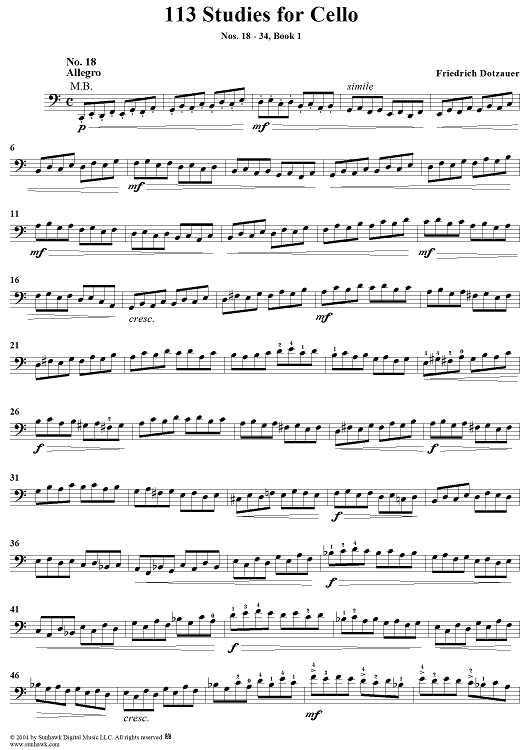 113 Studies for Cello, Book 1, Nos. 18 - 34
