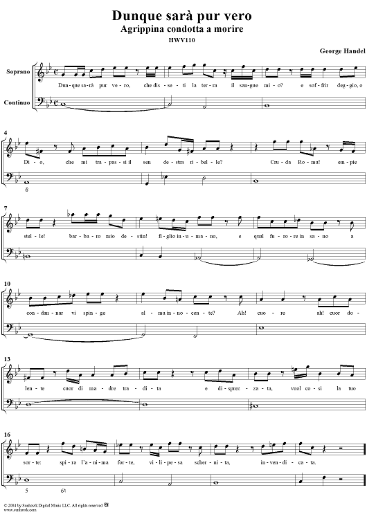 Italian Cantata No. 14: "Dunque sarà pur vero" (Agrippina condotta a morire), HWV110