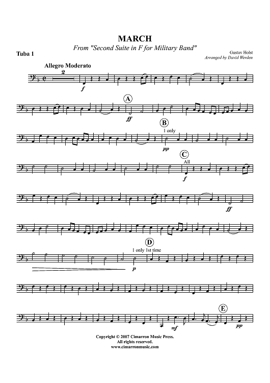 March from "Second Suite in F for Military Band" - Tuba 1