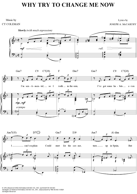 Why Try to Change Me Now" Sheet Music by Frank Sinatra for Piano/Vocal