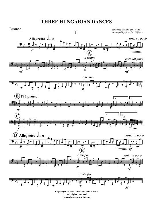 Three Hungarian Dances - Bassoon