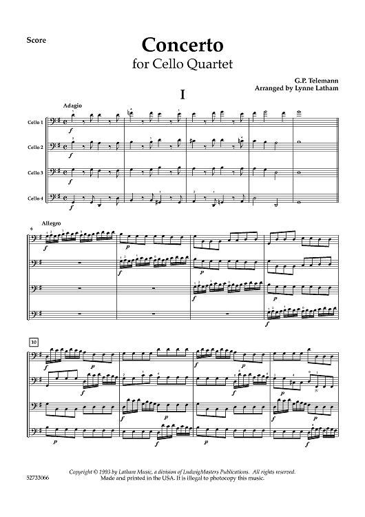 Concerto for Cello Quartet - Score