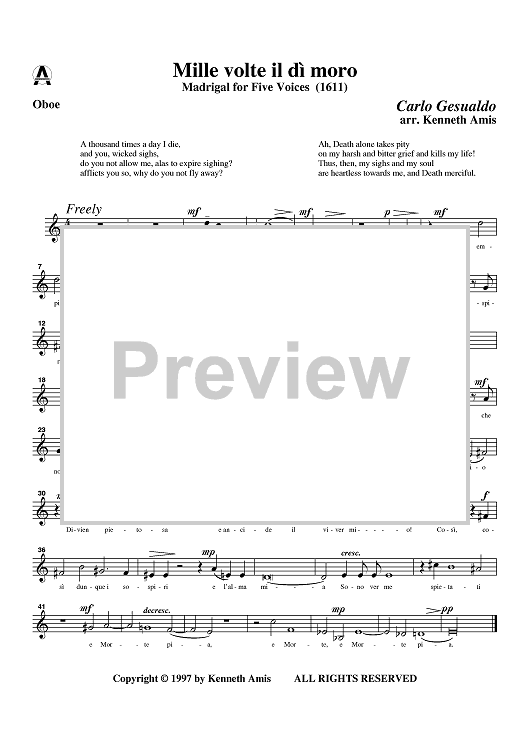 Mille volte il di moro - Oboe