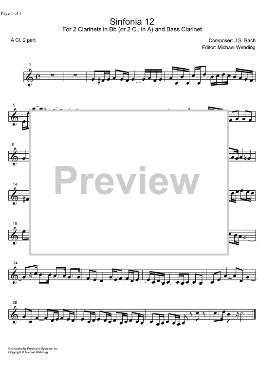 Three Part Sinfonia No.12 BWV 798 A Major - A Clarinet 2