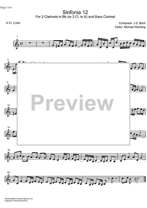 Three Part Sinfonia No.12 BWV 798 A Major - A Clarinet 2