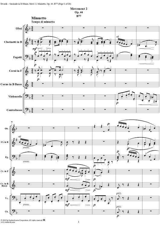 Serenade in D Minor, Op. 44, B77, Movement 2 - Score