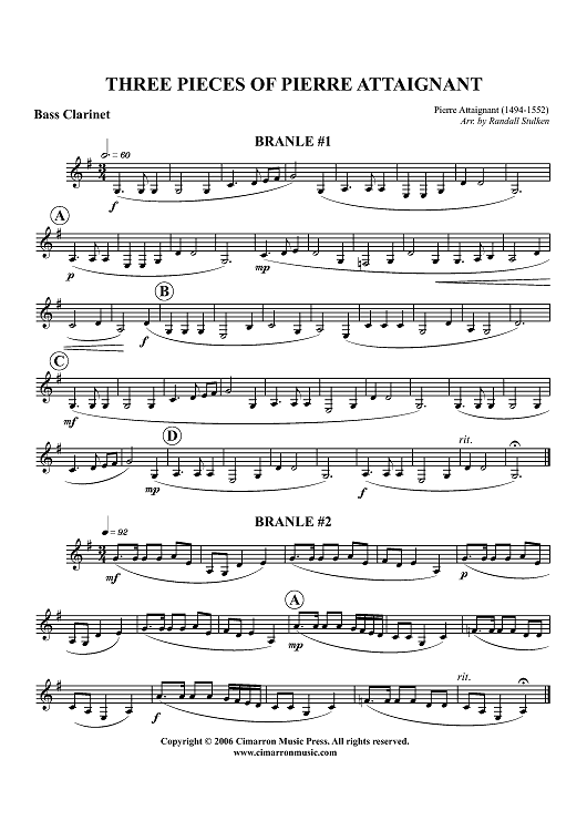 Three Pieces by Pierre Attaignant - Bass Clarinet