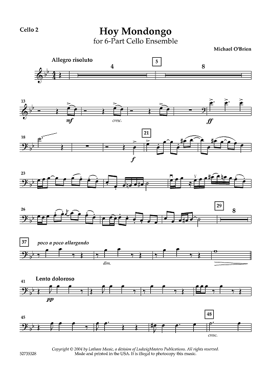 Hoy Mondongo for 6-part Cello Ensemble - Cello 2