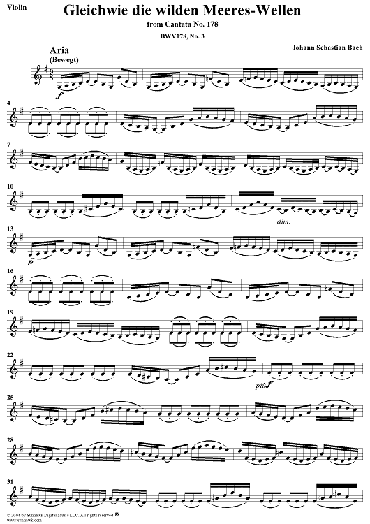 "Gleichwie die wilden Meeres-Wellen", Aria, No. 3 from Cantata No. 178: "Wo Gott der Herr nicht bei uns hält" - Violin