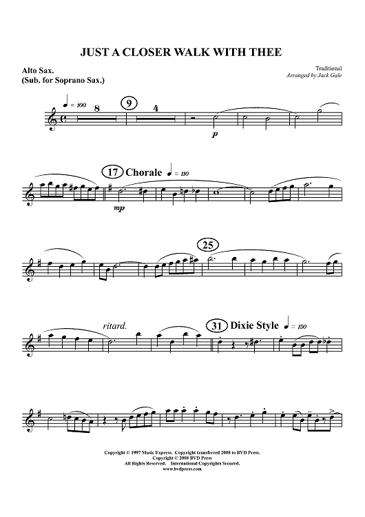 Just a Closer Walk With Thee - Alto Sax (Sub for Soprano Sax)