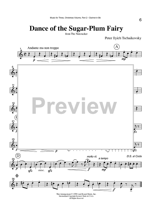 Dance of the Sugar-Plum Fairy - from The Nutcracker - Part 2 Clarinet in Bb