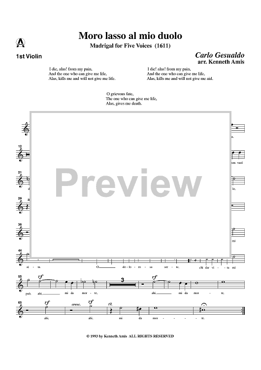 Moro lasso al mio duolo - Violin 1