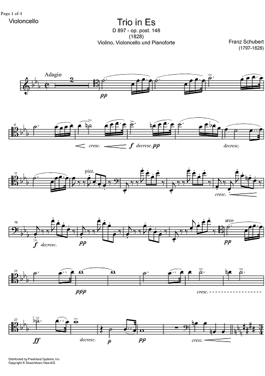 Piano Trio Eb Major D897 - Cello