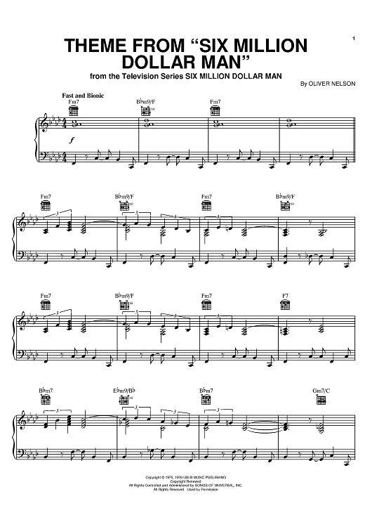 Theme From Six Million Dollar Man" Sheet Music by Oliver Nelson for