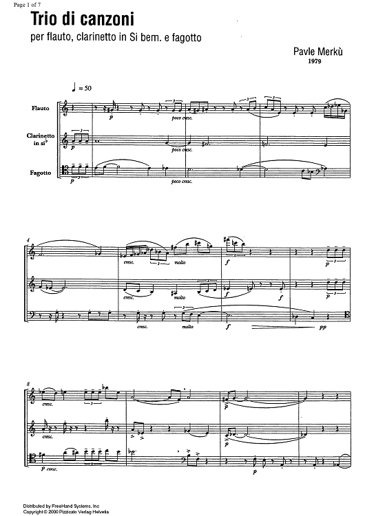 Trio di canzoni - Score