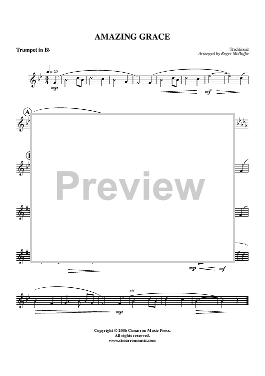 Amazing Grace - Trumpet Solo in B-flat