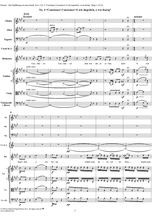 "Die Entführung aus dem Serail", Act 1, No. 4 "Constanze! Constanze! O wie ängstlich, o wie feurig" - Full Score