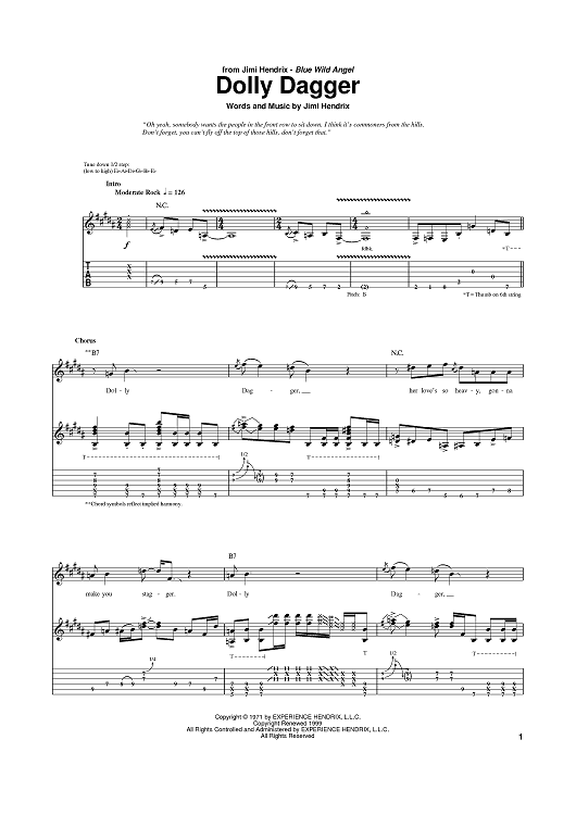 Dolly Dagger" Sheet Music by Jimi Hendrix for Guitar Tab Sheet Music Now