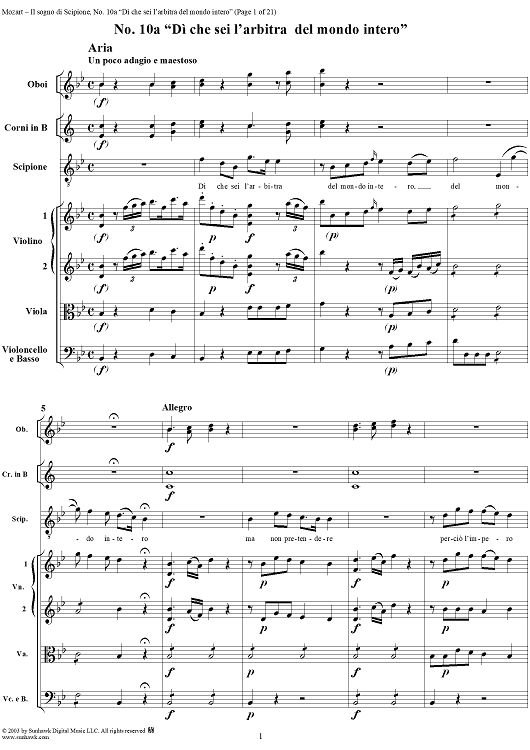 Di che sei l'arbitra del mondo in tero (Aria), No. 10 from "Il Sogno di Scipione" - Full Score
