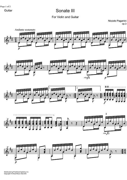 Sonata Op. 3 No. 3 - Guitar