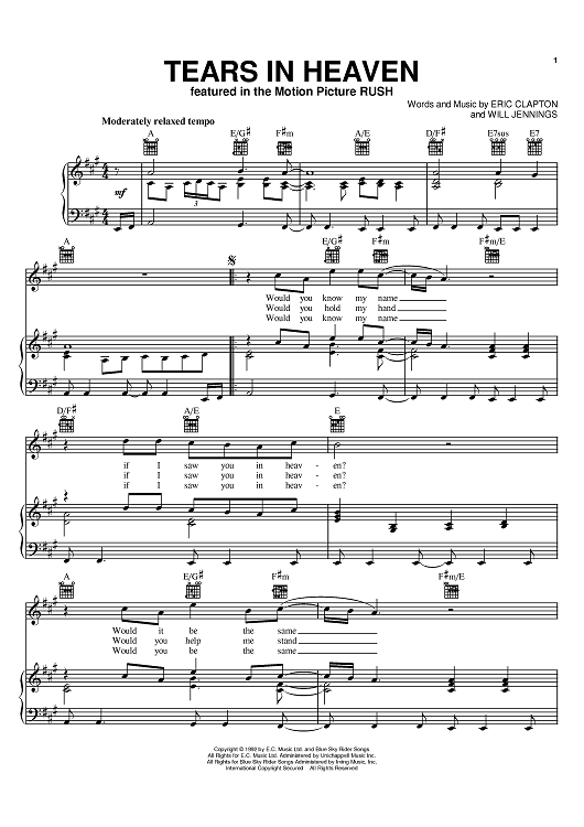 Tears in Heaven (Lead sheet with lyrics ) Sheet music for Piano (Solo) Easy