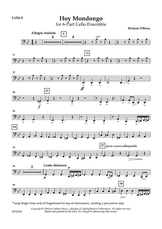 Hoy Mondongo for 6-part Cello Ensemble - Cello 6