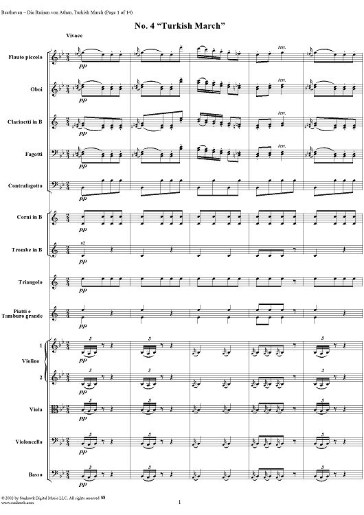 Turkish March, No. 4 from "Die Ruinen von Athen", Op. 113 - Full Score