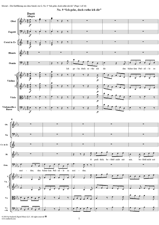 "Die Entführung aus dem Serail", Act 2, No. 9 "Ich gehe, doch rate ich dir" - Full Score