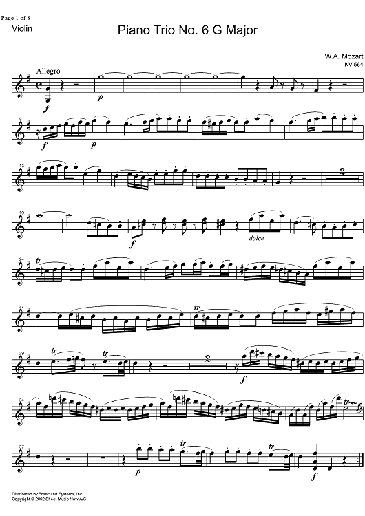 Piano Trio No. 6 G Major KV564 - Violin