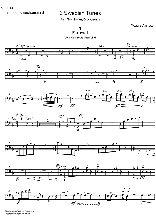 3 Swedish Tunes - Trombone 3