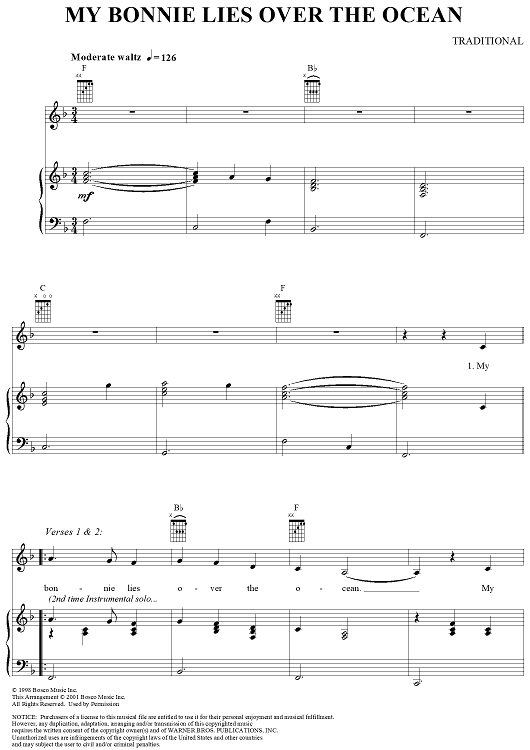 My Bonnie Lies Over the Ocean