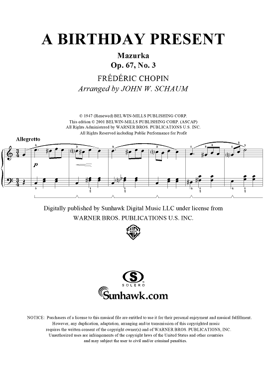 A Birthday Present (Mazurka, Op. 67, No. 3)