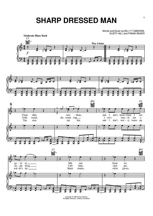 Sharp Dressed Man" Sheet Music by ZZ Top for Piano/Vocal/Chords