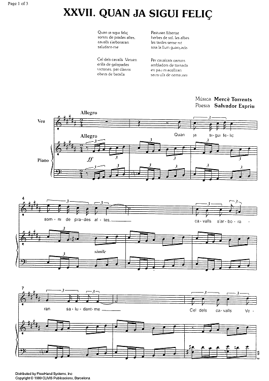 Quan ja sigui felic - Score