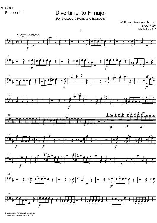 Divertimento No. 8 F Major KV213 - Bassoon 2