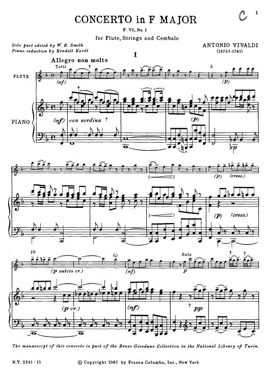 Concerto in F Major for Flute, Strings and Cembalo - Piano Score