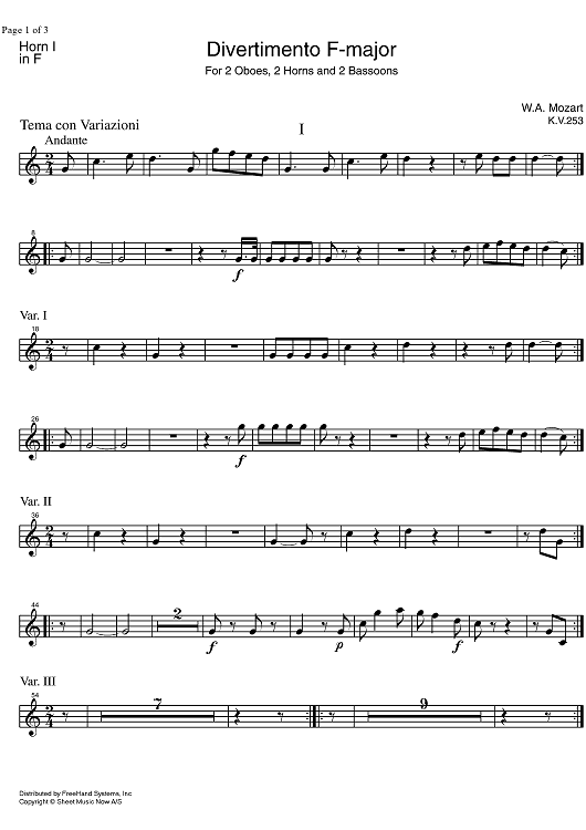 Divertimento F Major KV253 - Bassoon 1