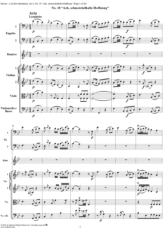 La Finta Giardiniera, Act 2, No. 18 "Ach schmeichelhafte Hoffnung" (Aria) - Full Score