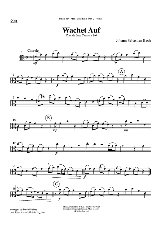 Wachet Auf - Chorale from Cantata #140 - Part 2 Viola
