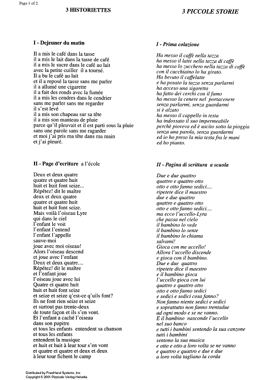 3 Historiettes (Dejeuner du matin, Page d'ecriture, Les enfants) - Lyrics