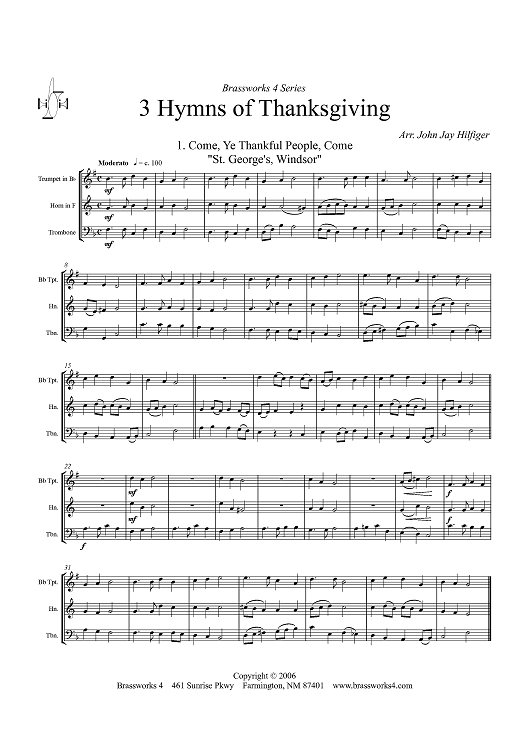 3 Hymns of Thanksgiving - Score